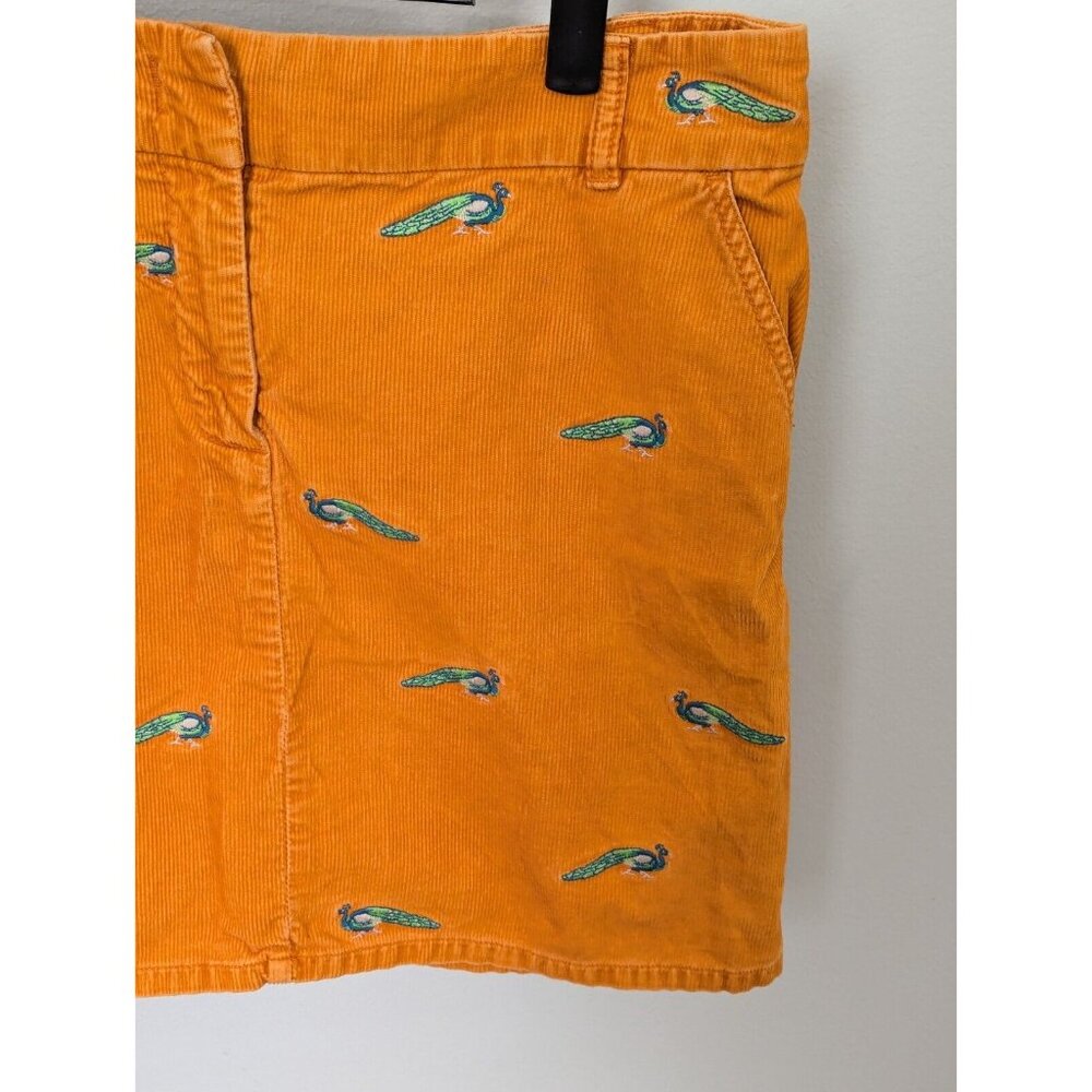 Vintage J. Crew Corduroy Critter Skirt Peacock Embroidery Orange Size 10 - Picture 2 of 9